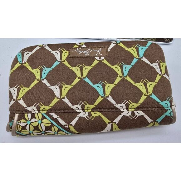 Vera Bradley Ruffled Tote Bag and wallet With Bird Print Brown/Green/Yellow 14" - Picture 8 of 10